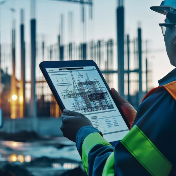 Engineer inspecting building in structural engineering.